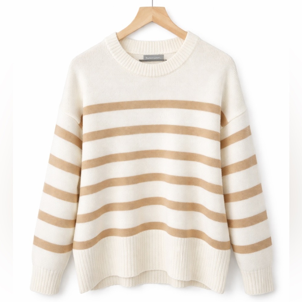 Sweet Lovely by Jen Oversized Striped White and Tan Sweater S/M